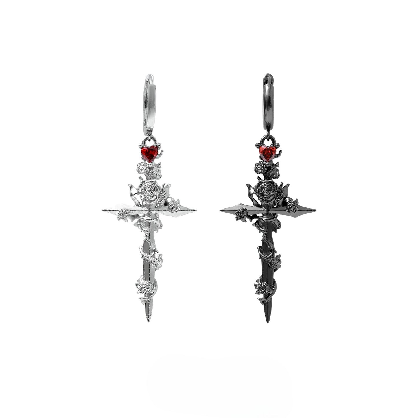 1STXULIE - Forbidden Rose Cross Earrings