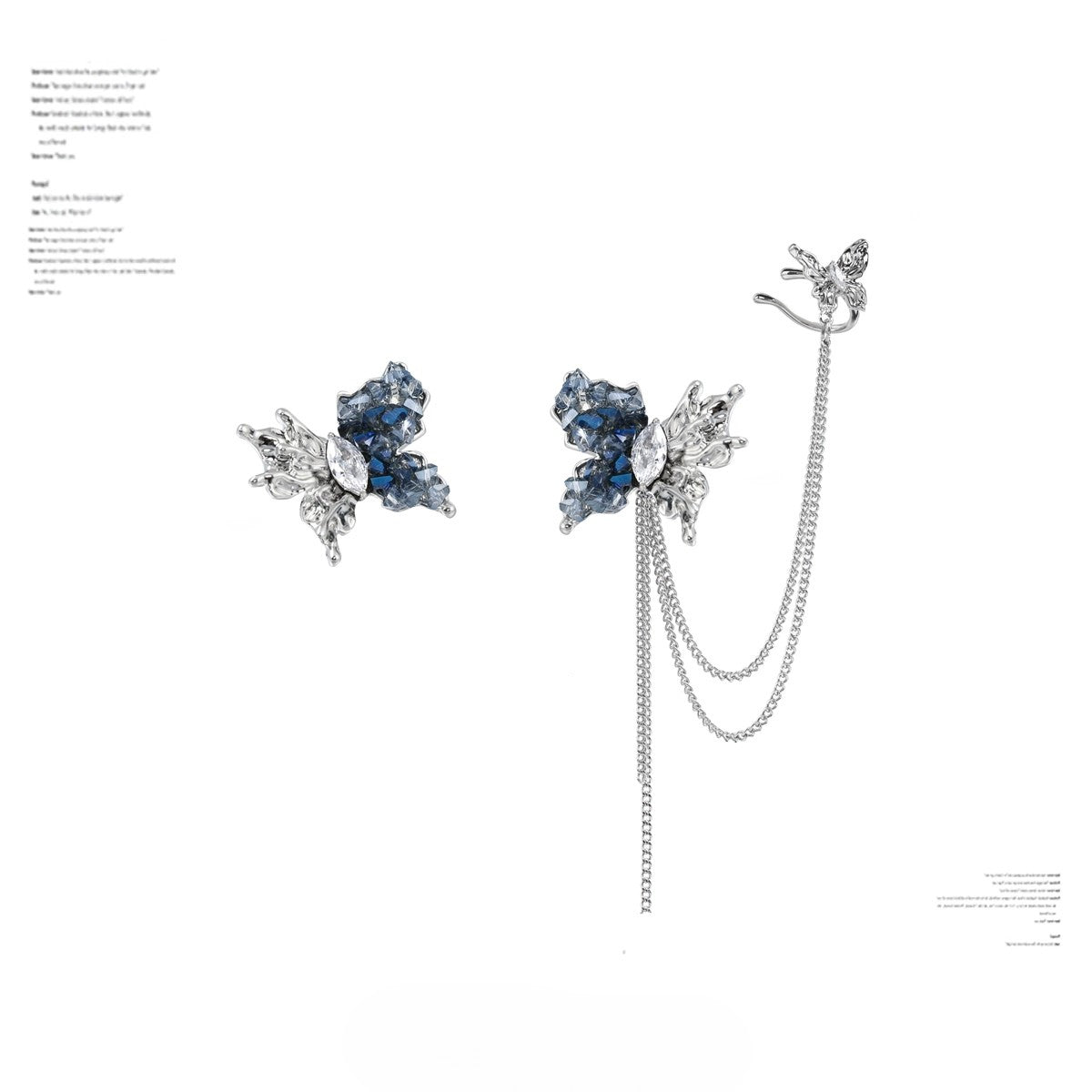 SUMIYAKI - Crushed Diamond Ice Butterfly Earrings With Chain