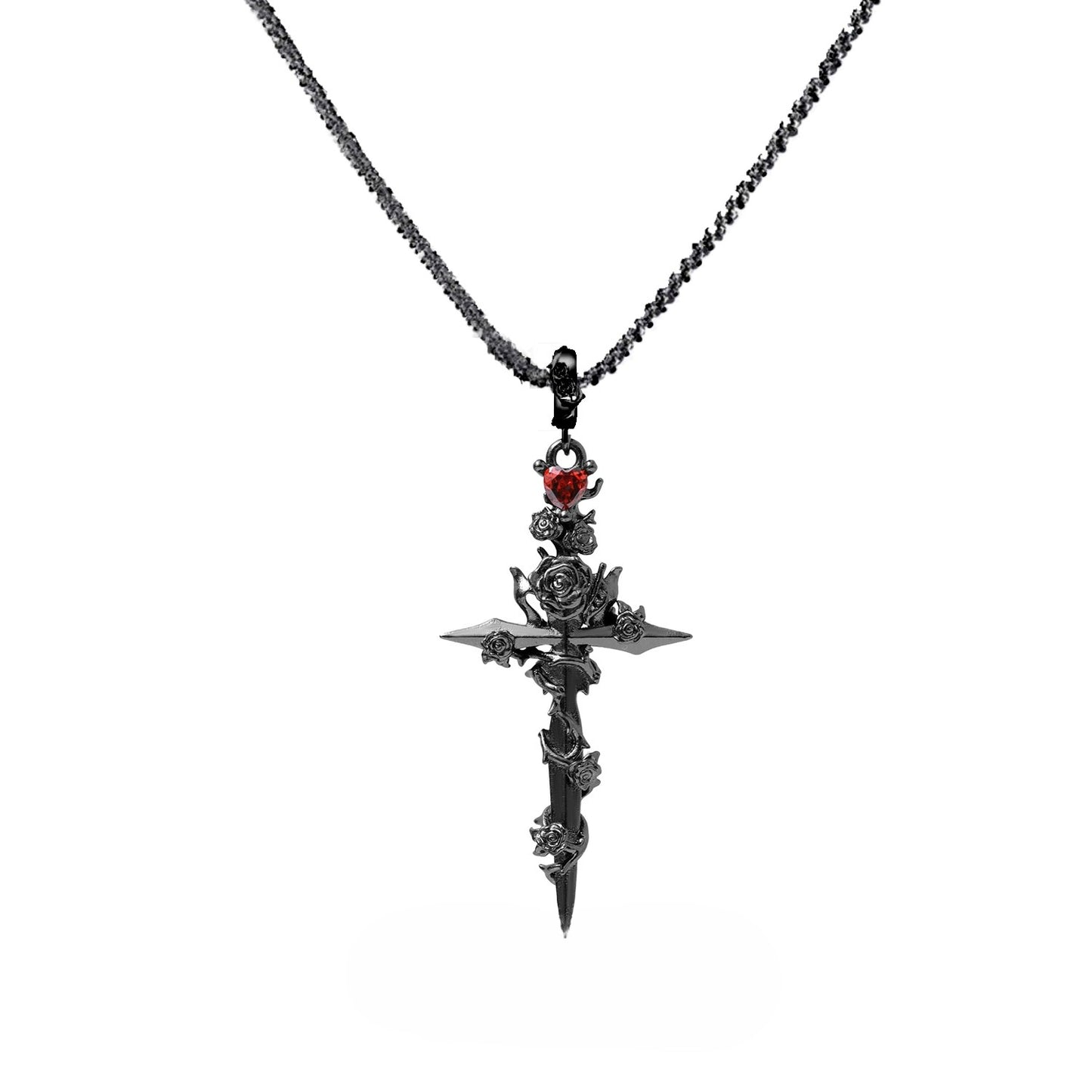1STXULIE - Forbidden Rose Cross Necklace