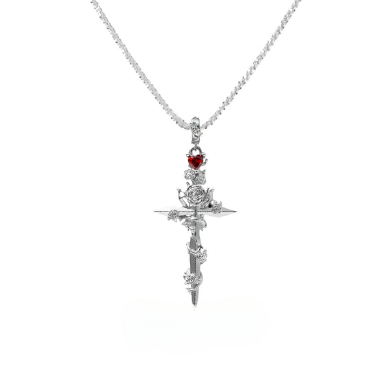 1STXULIE - Forbidden Rose Cross Necklace