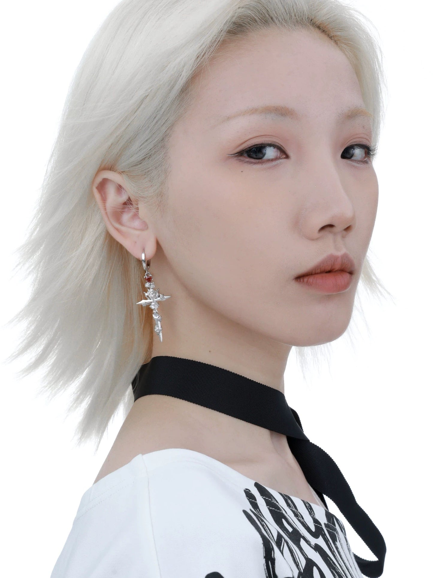 1STXULIE - Forbidden Rose Cross Earrings