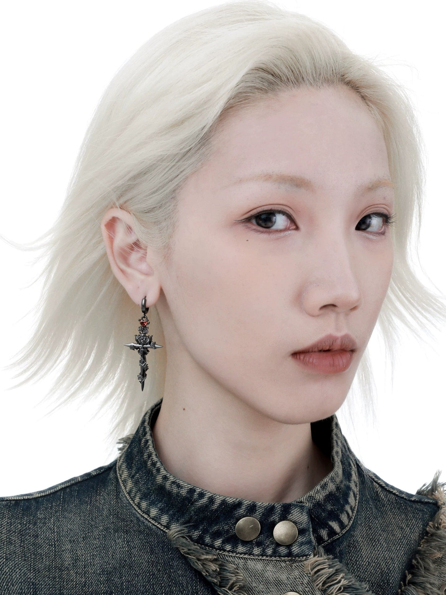 1STXULIE - Forbidden Rose Cross Earrings
