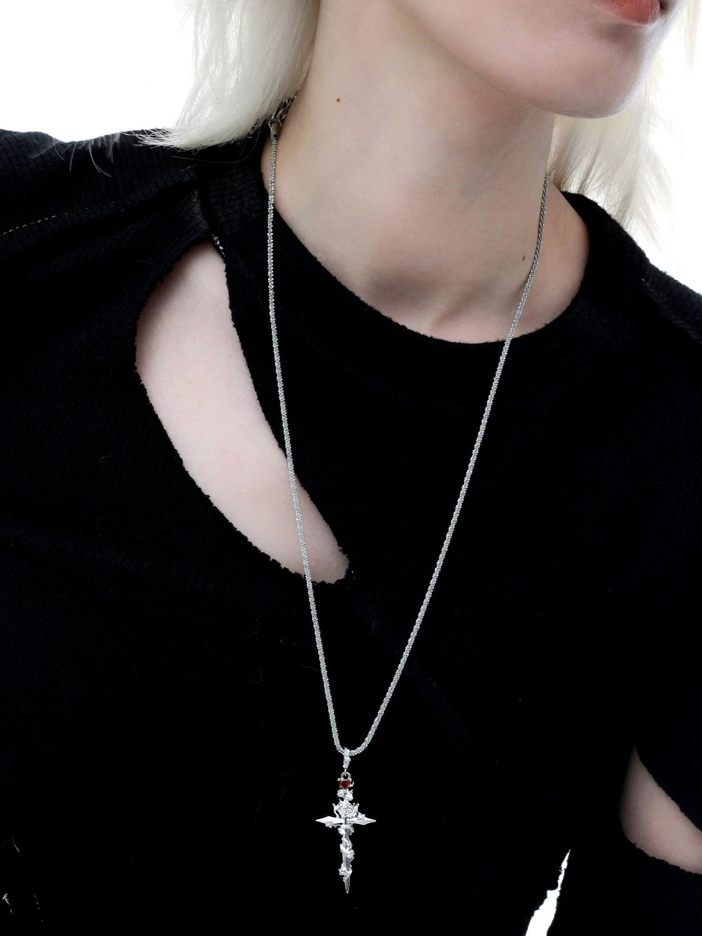 1STXULIE - Forbidden Rose Cross Necklace