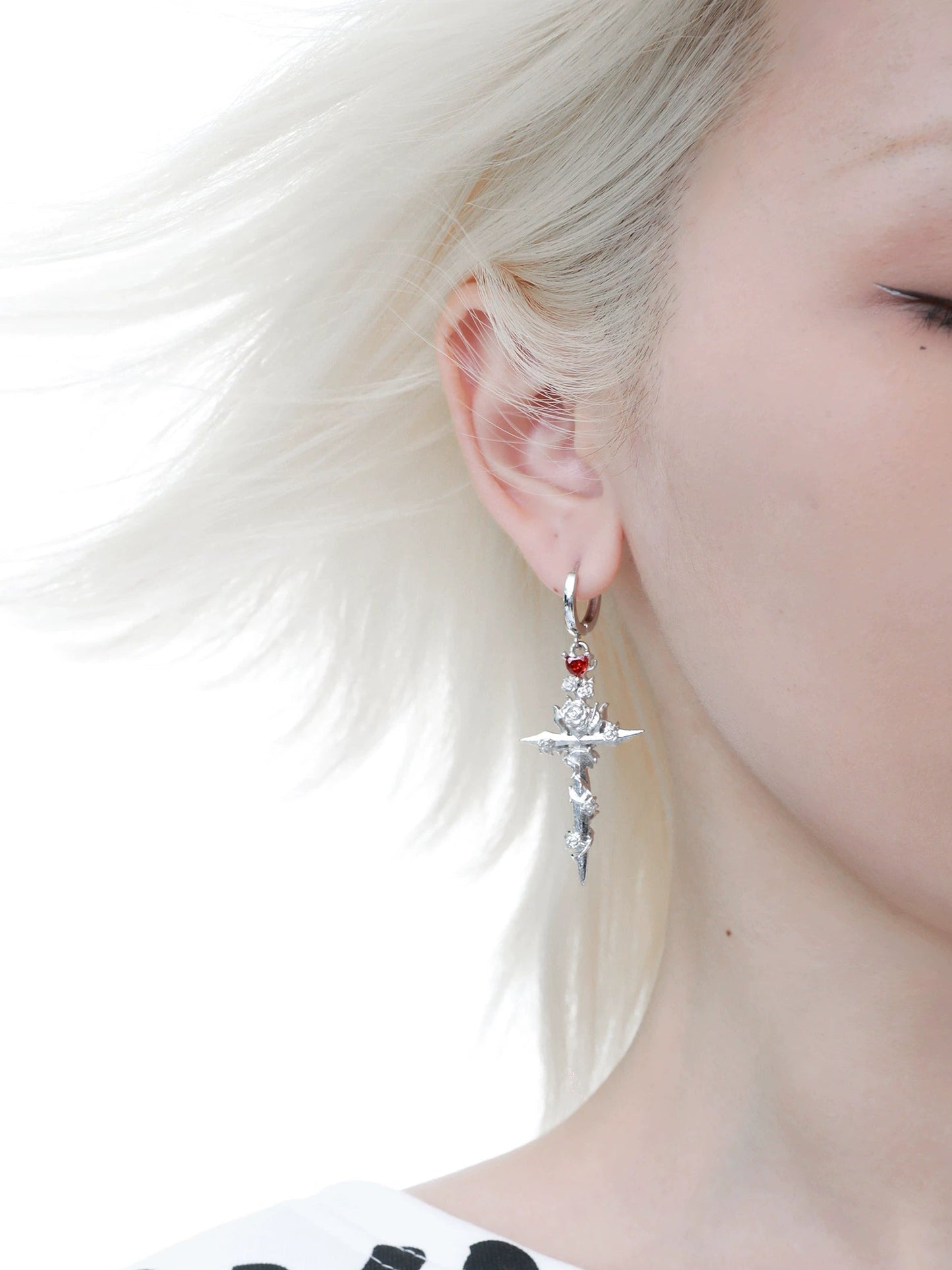 1STXULIE - Forbidden Rose Cross Earrings