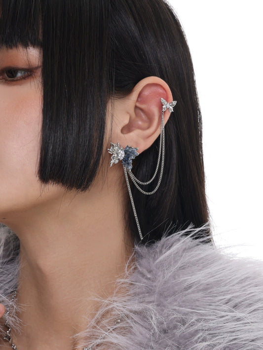 SUMIYAKI - Crushed Diamond Ice Butterfly Earrings With Chain