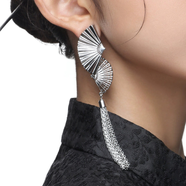 ABILLIONTH - New Chinese-Style Folding Fan Tassel Earrings