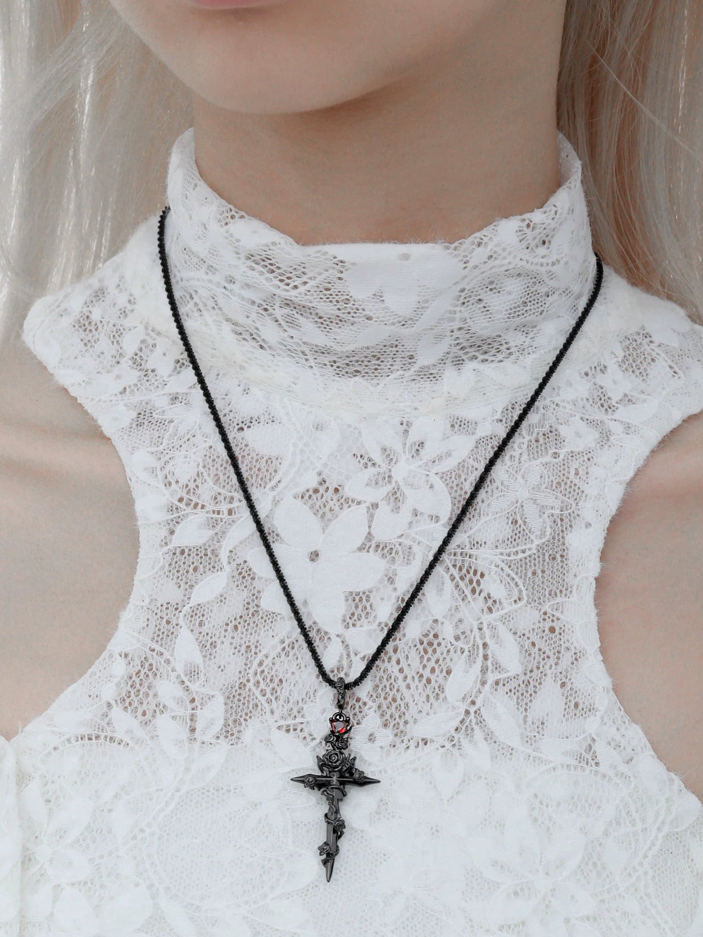 1STXULIE - Forbidden Rose Cross Necklace