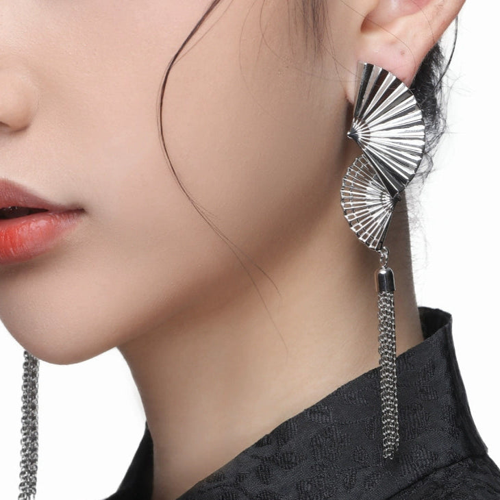 ABILLIONTH - New Chinese-Style Folding Fan Tassel Earrings