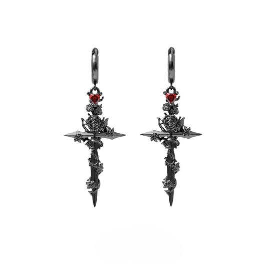 1STXULIE - Forbidden Rose Cross Earrings