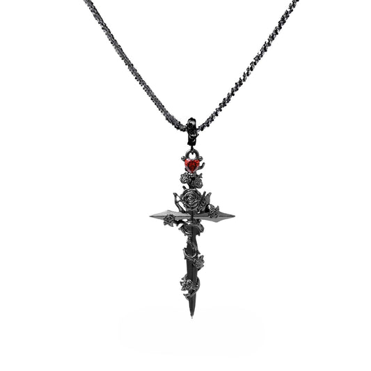 1STXULIE - Forbidden Rose Cross Necklace