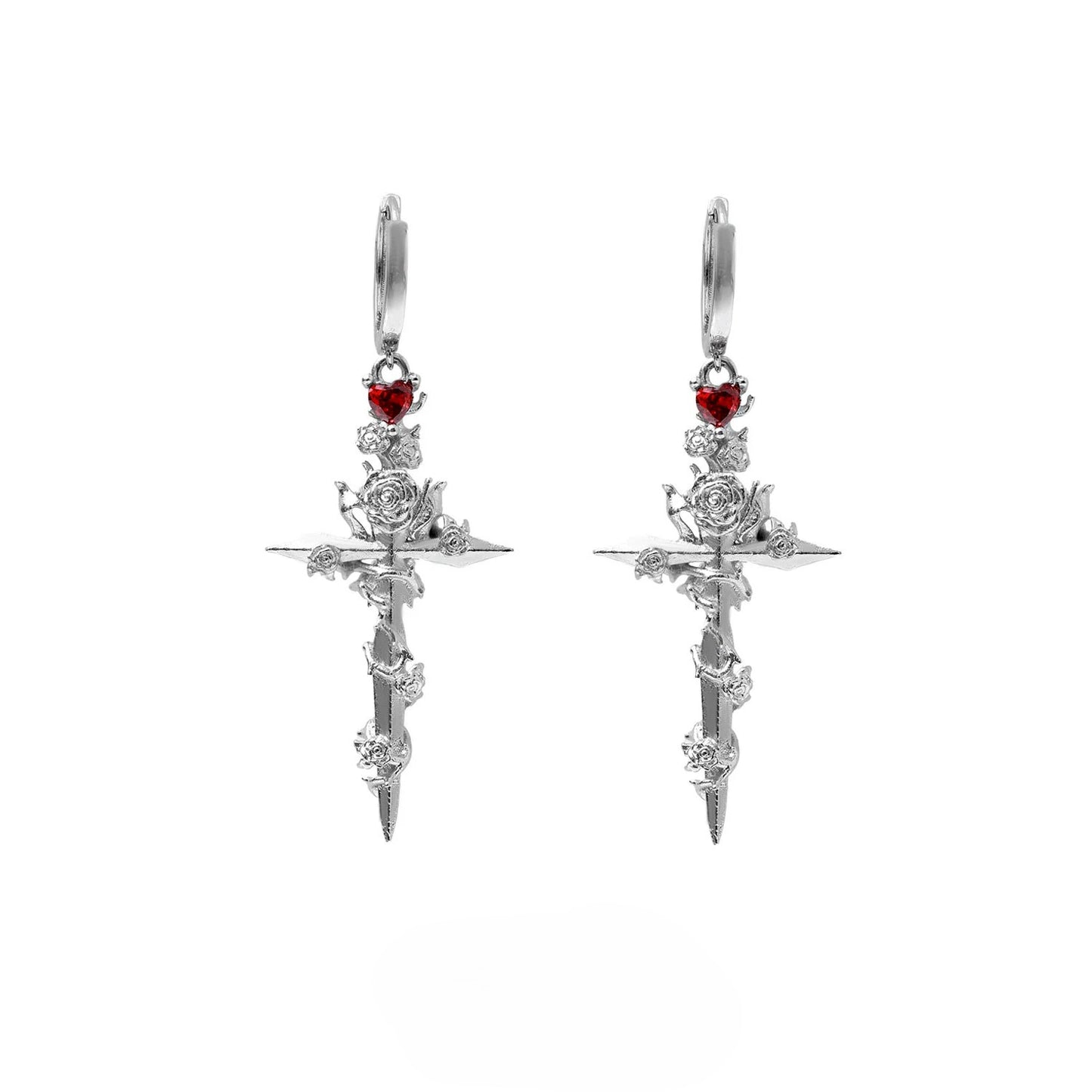 1STXULIE - Forbidden Rose Cross Earrings