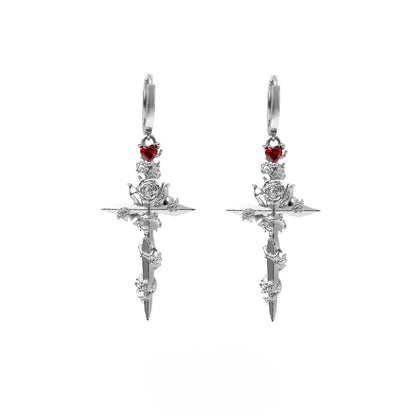 1STXULIE - Forbidden Rose Cross Earrings