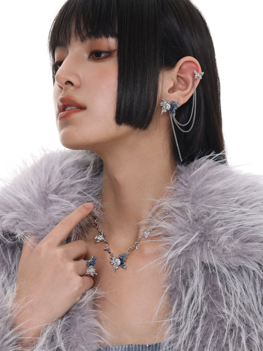 SUMIYAKI - Crushed Diamond Ice Butterfly Earrings With Chain