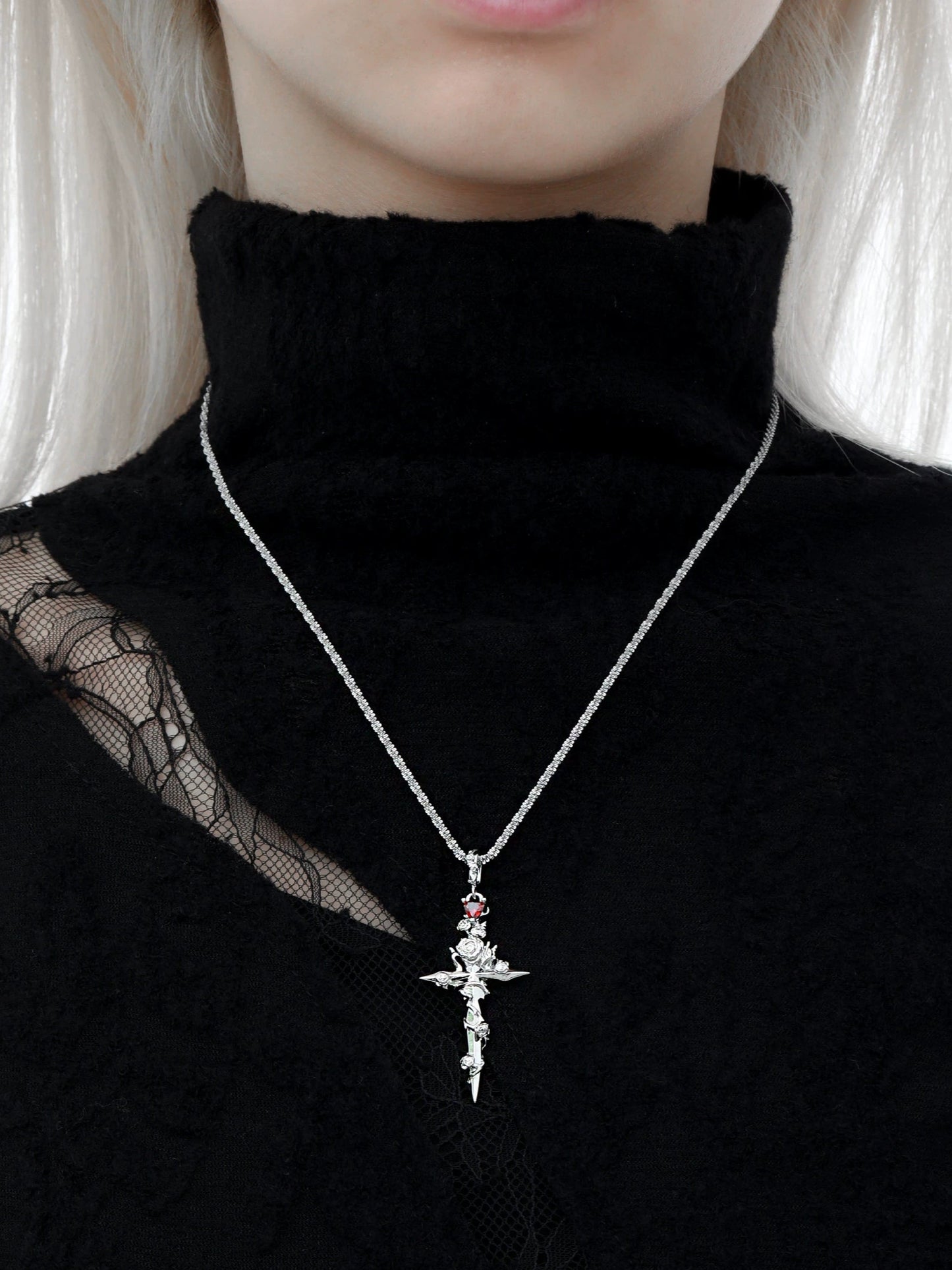 1STXULIE - Forbidden Rose Cross Necklace