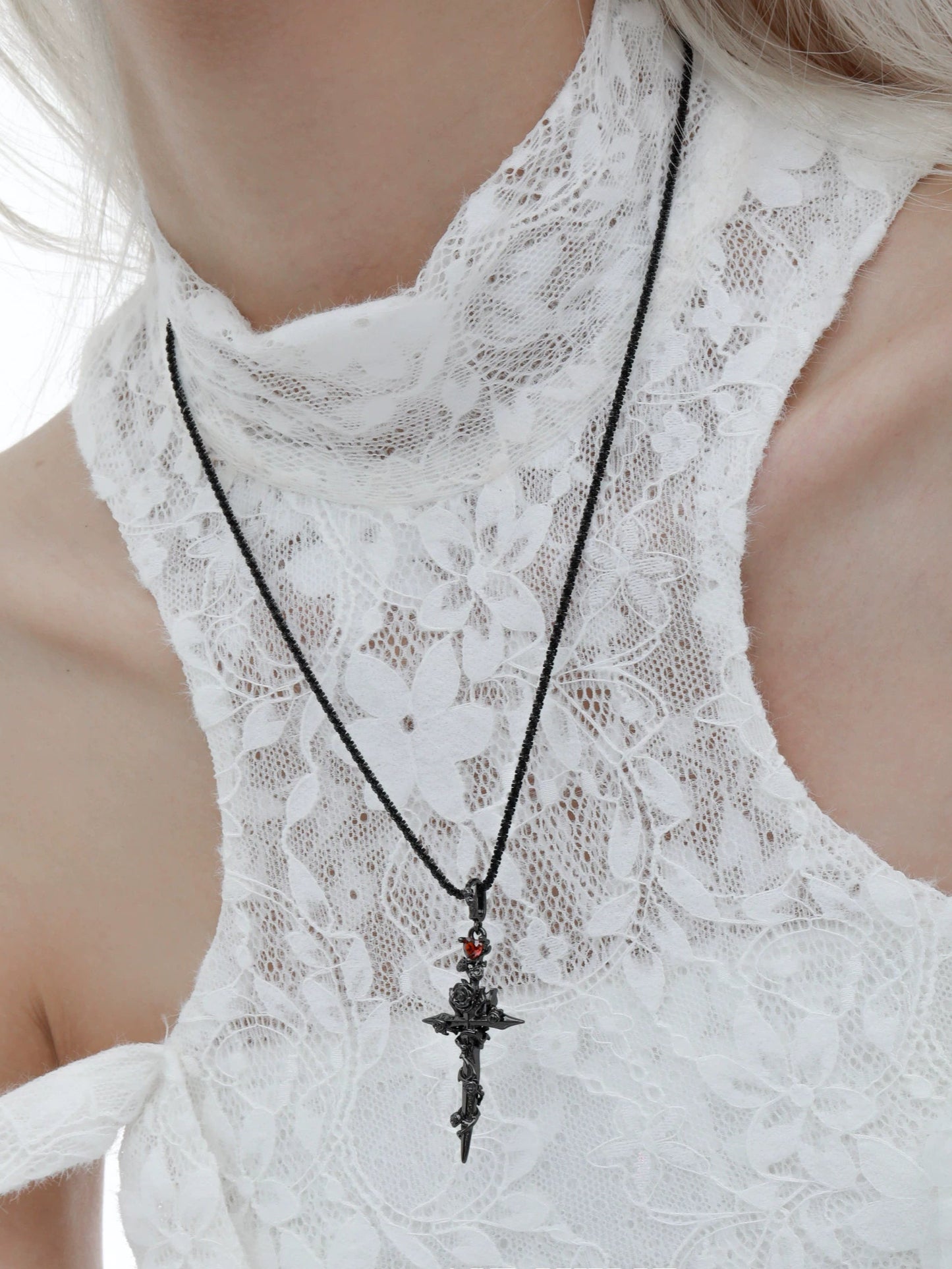 1STXULIE - Forbidden Rose Cross Necklace