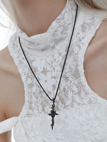 1STXULIE - Forbidden Rose Cross Necklace